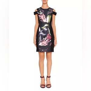 Ted Baker Jacquard Floral Leeash Eden Cold Shoulder Dress Size US 8 TED SIZE 3